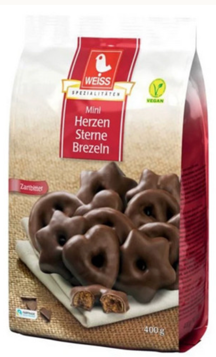 Weiss Mini Dark Chocolate Lebkuchen Hearts, Stars, and Pretzels