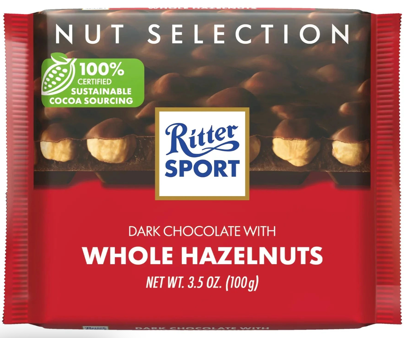 Ritter Sport Dark Chocolate With Whole Hazelnuts Bar